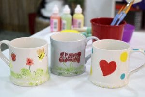 Mothers Day Crafts, Various mugs on a table