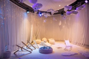 Snow Play creative playscape with a ball bit, slide, giant snow balls and
